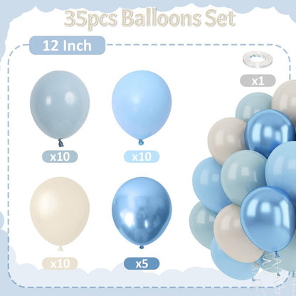 Blue White Sand Balloons Dusty Slate Fog Pastel Metallic Blue Beige Balloon 12INCH Helium Latex Balloon for Arch Kids Birthday Party Decorations Baby Boy Shower Christening Bridal Wedding Decor
