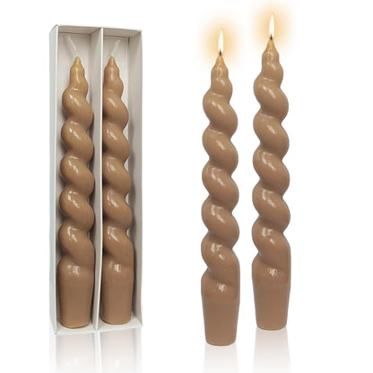 2 Pack 7.5 Inch Brown Spiral Twisted Taper Candles Unscented Dripless Candlesticks Handmade Candle Sticks for Candlelight Dinner Valentine's Day Wedding Home Decor