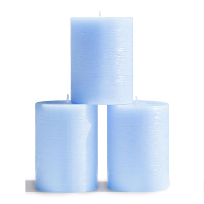 CANDWAX 3x4 inch Pillar Candles Set of 3 – Unscented Dripless Rustic Light Blue Candles for Decor, Centerpieces, Gender Reveal Party