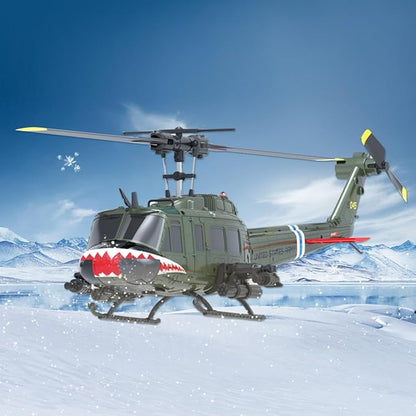RC ERA C032 UH-1 Huey 6CH Helicopter for Adults 1/48 Scale RC Helicopter Brushless with 6-Axis Gyroscope Stabilization with Altitude Hold &amp 3D Inverted Flight（Shark Mouth 4 Battery）