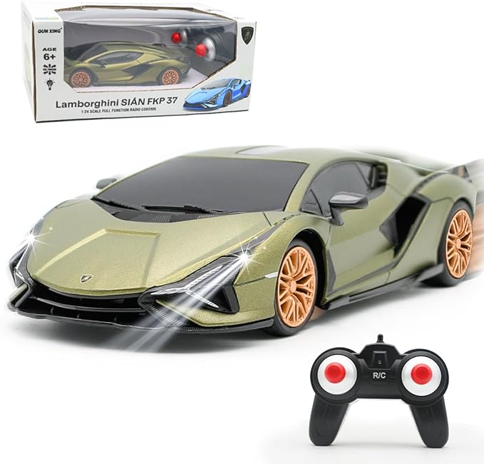 QUN XING Remote Control Car 1:24 Officially Licensed 2.4GHZ Rc Cars Lambo Sport Racing Toy Car for Kids Boys 4-7 Years Birthday Gift Green