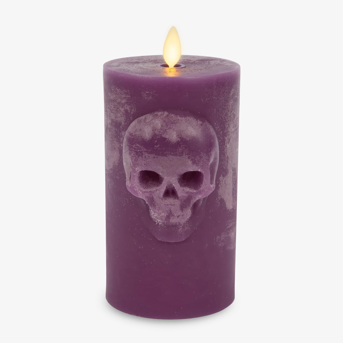 Luminara Chalky Skull LED Candle, Imperial Purple, Moving Flame, Gothic Halloween Decor, Battery Operated Flameless Unscented Wax Timer Indoor