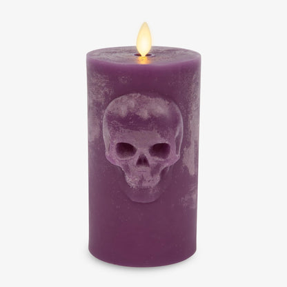 Luminara Chalky Skull LED Candle, Imperial Purple, Moving Flame, Gothic Halloween Decor, Battery Operated Flameless Unscented Wax Timer Indoor