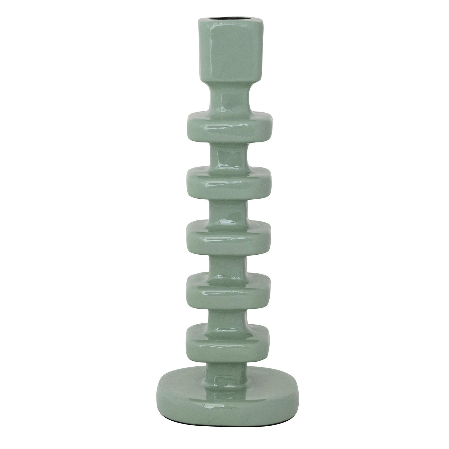Creative Co-Op Square Enameled Aluminum Taper Holder, Eucalyptus Color