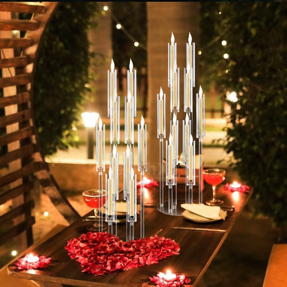 8PCS 10 Arm Acrylic Candelabra Candle Holder for Wedding Table Decor,Clear Candlestick Holders Floor Candle Holder for Party Event Decorations Centro de mesa para boda(Fit 0.8Led Candles)