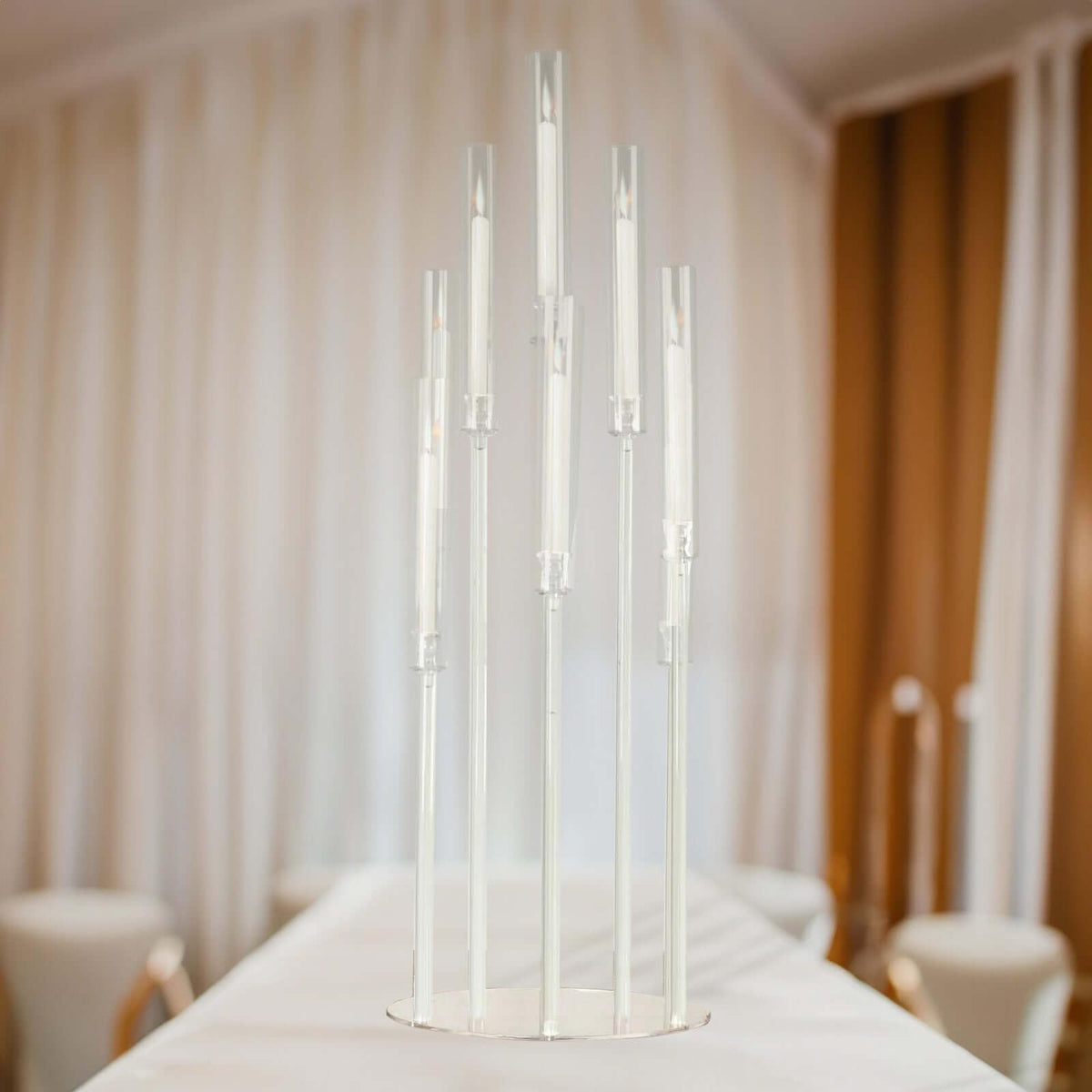 Efavormart 10 Arm Clear Acrylic Cluster Round Taper Candle Holder Candelabra, Pillar Candle Stick Stand with Circular Base - 47" Tall