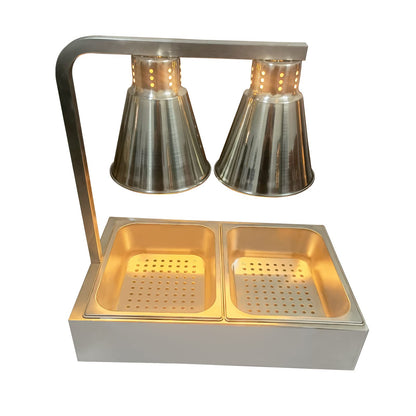 Portable French Fry Warmer Infrared Heat Lamp Warmer Food Holding Station with Dual Bulbs and Trays Commercial