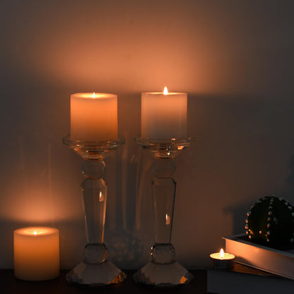 Marvala Crystal Taper Candle Holders Set, Clear Dual-Sided 2-in-1 Candlesticks for Taper and Pillar Candles, Elegant Wedding Table, Wedding, Christmas, Home Holiday Decor (Set of 2-S)