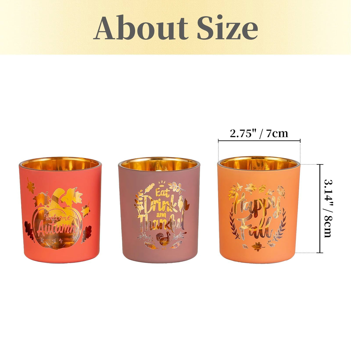 Hewory Thanksgiving Votive Candle Holders: Fall Glass Tea Light Candle Holder Set of 6, Thanksgiving Table Decorations Centerpieces for Dinner Tabe Fireplace Mantle Fall Decorations for Home Party