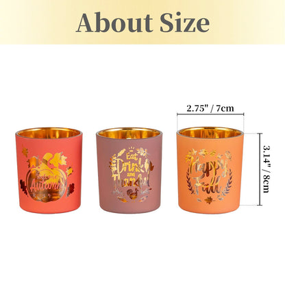 Hewory Thanksgiving Votive Candle Holders: Fall Glass Tea Light Candle Holder Set of 6, Thanksgiving Table Decorations Centerpieces for Dinner Tabe Fireplace Mantle Fall Decorations for Home Party