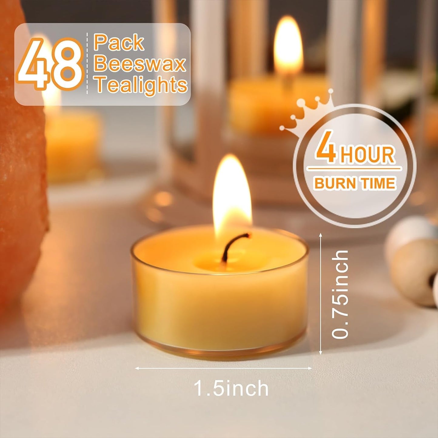 Bundle of 6pcs2.8x4 Ivory Pillar Candles and 48pcs Beesawax Tealight Candles for Home Decor