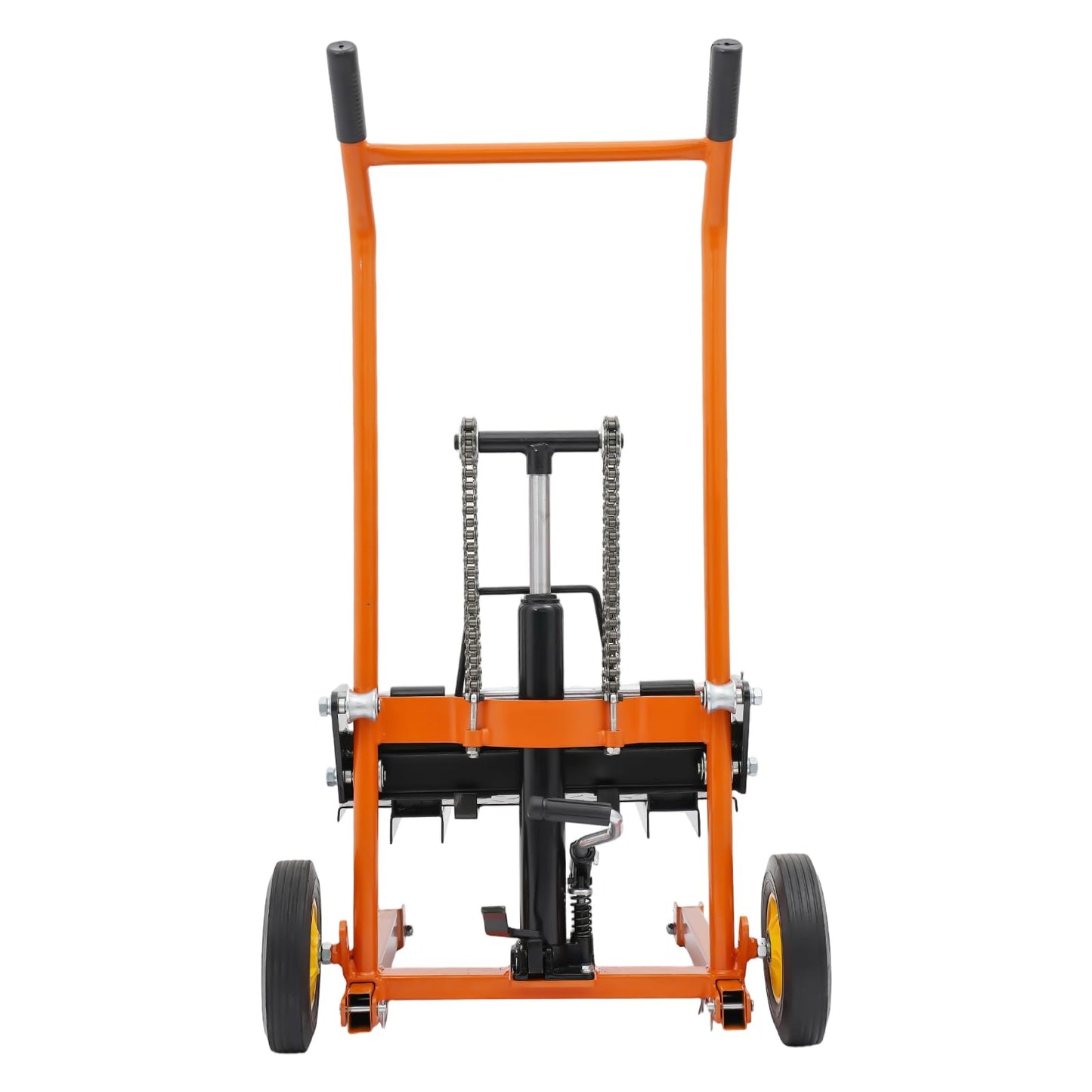 BRICZUNA Hydraulic Material Lift Pallet Truck Dolly Adjustable Forklift Stacker Pallet Jack Hydraulic Material Lift Winch Stacker for Workshops & Warehouses, Tangerine (35.43" H, Max. Load 577 Lbs)