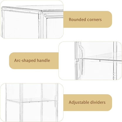 Attelite Large Clear Acrylic Display Case Shoe Storage Boxes With An Adjustable Divider2 Pack 2 Tiers Clear Plastic Stackable Storage Bins With Lids Display Acrylic Box With Magnetic Door