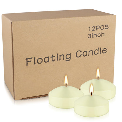 12 Pcs 3 - inch Floating Candles, Smokeless and Odourless, Burns for 8-10 Hours, Ivory, Suitable for Festivals, Weddings, Holidays, Home Decoration.