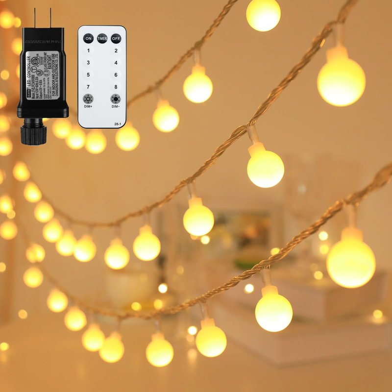 RaThun Globe String Lights Plug in 116 Ft. 200 LED 8 Modes with Remote,Waterproof Fairy String Lights for Indoor Outdoor Bedroom Party Wedding Garden Christmas Tree Decor,Warm White