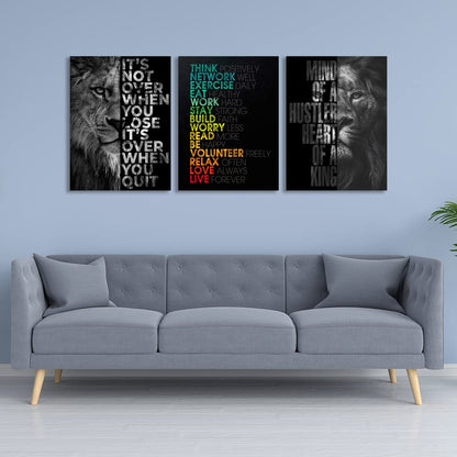 Halioyo 3 Piece Lion Wall Art - Motivational Wall Art, Inspirational Canvas Prints for Office Decor, Modern Lion Picture for Men, Leadership & Strength Pictures for Bedroom Living Room(12x16 inches)
