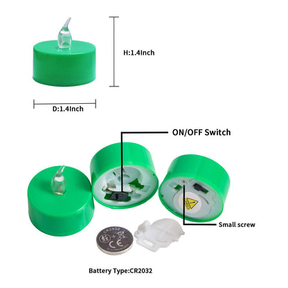 LANKER 24 Pack LED Tea Lights Candles, Flickering Green Flameless Tealights, Long Lasting Battery Operated Fake Candles, Decoration for Halloween and Christmas (Green - 24pcs)