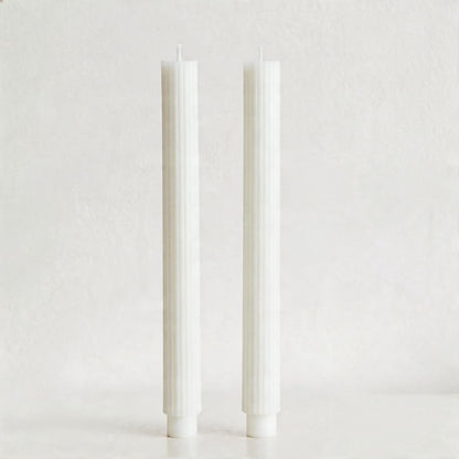 PAMELIFE 2 Pack | 10" Gold Premium Unscented Ribbed Wick Taper Candles, Tall Ribbon Wax Dinner Unscented Modern Home Décor Soy Wax Handmade 12 Hours candlesticks (White)