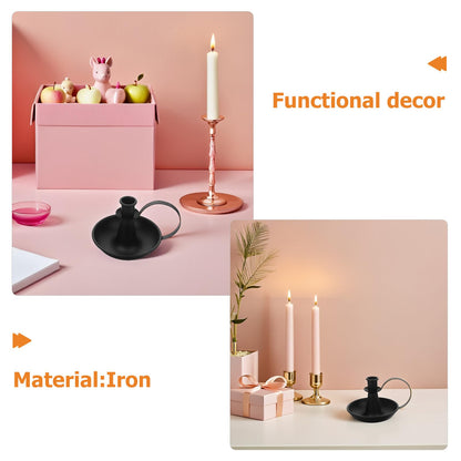 Generic Candle Pillar Holder: Elegant Iron Candle Plate Enhanced Romantic Atmosphere - Metal Candlestick with Handle for Weddings Home Decors Holiday Parties