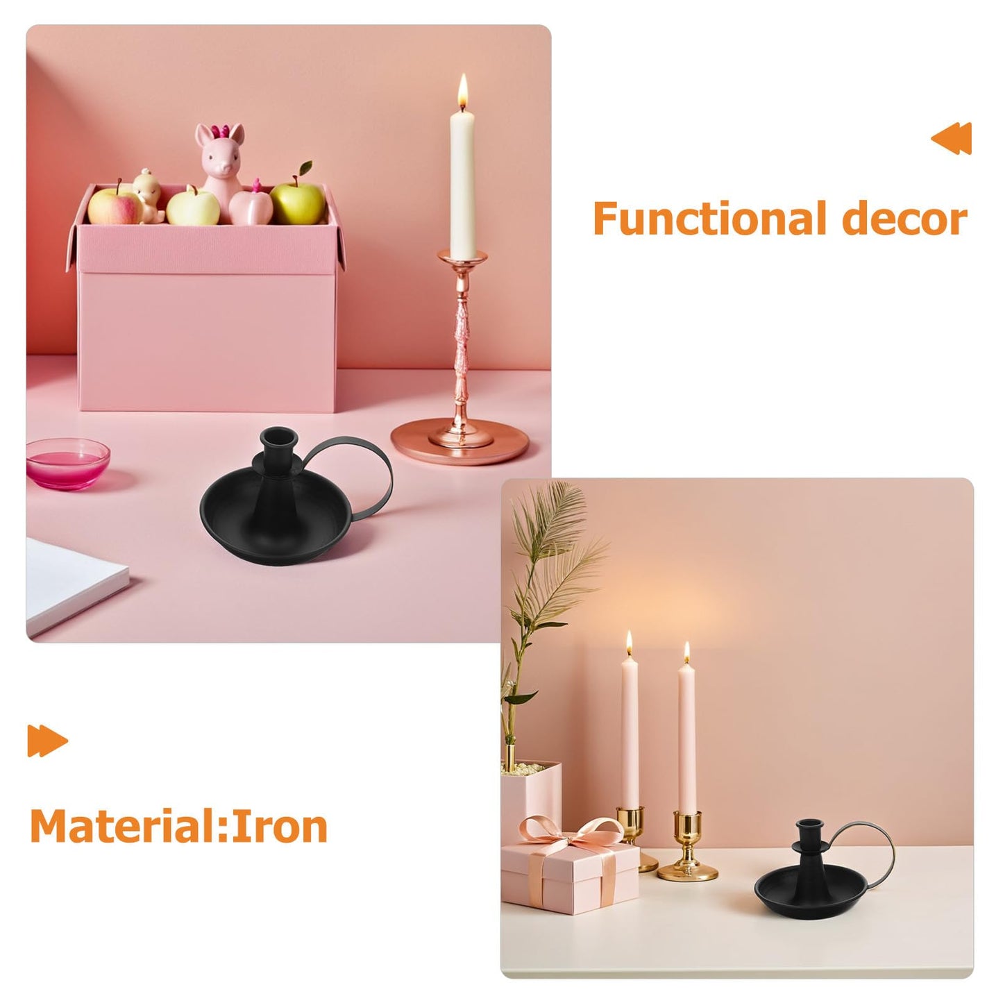 Generic Candle Pillar Holder: Elegant Iron Candle Plate Enhanced Romantic Atmosphere - Metal Candlestick with Handle for Weddings Home Decors Holiday Parties