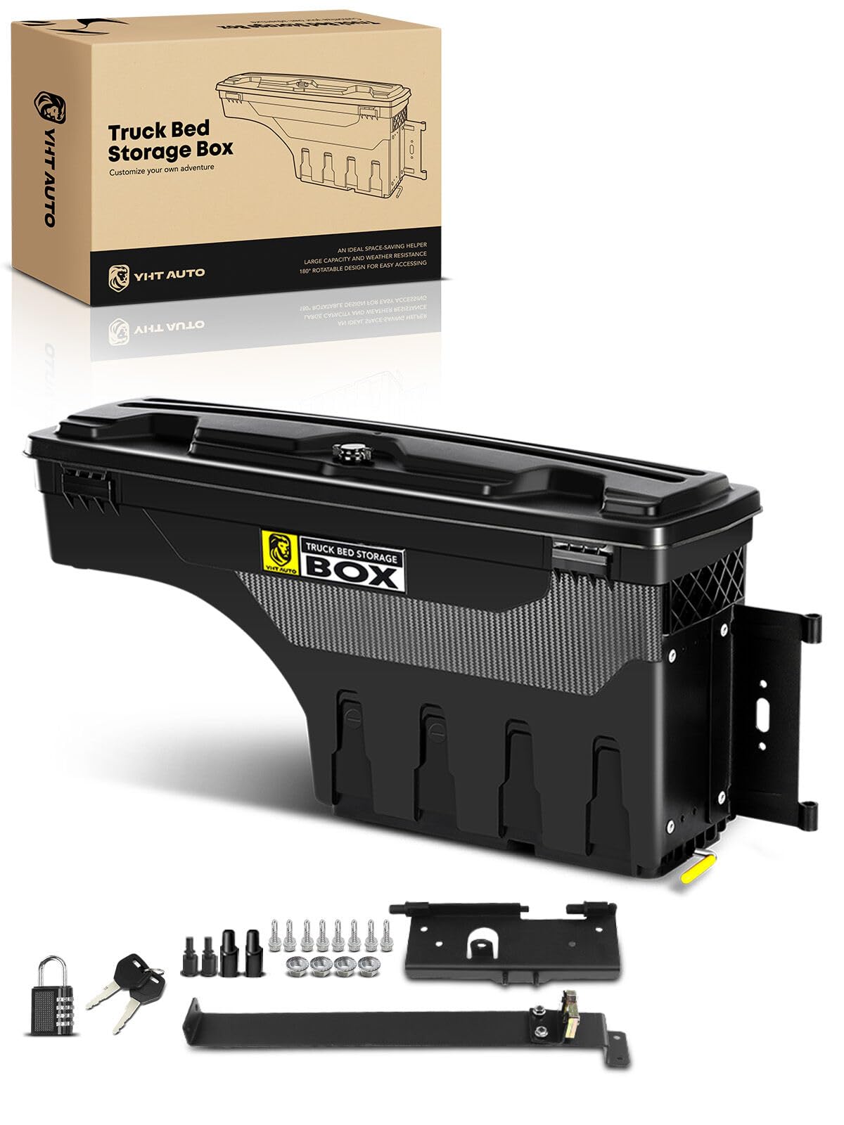 YHTAUTO Truck Bed Storage Tool Box Lockable Compatible with 2005-2021 Nissan Frontier 2004-2015 Titan, Passenger Side, Not Fit for UTILI-Track System, Swing Waterproof Wheel Well Toolbox