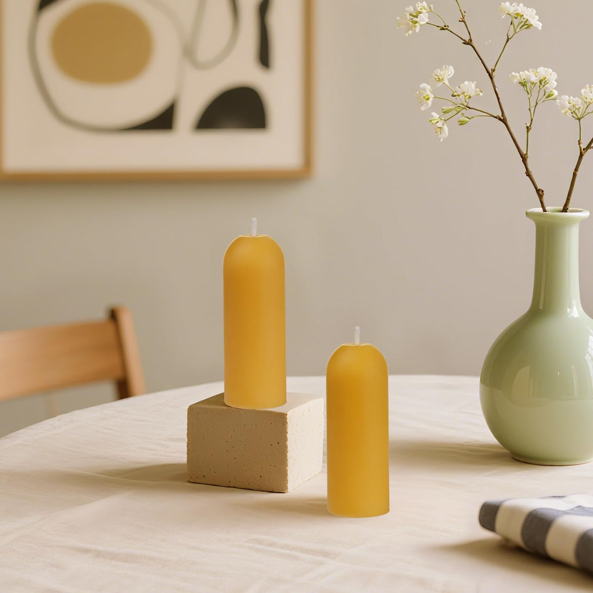 AGLARY Small Pillar Candles 4-Pack - 10-Hour Long Burning 100% Natural Beeswax Candles, Perfect for Everyday Use, Home & Travel, Power Outages，Classic Pillar Style (3.5"x1.3")