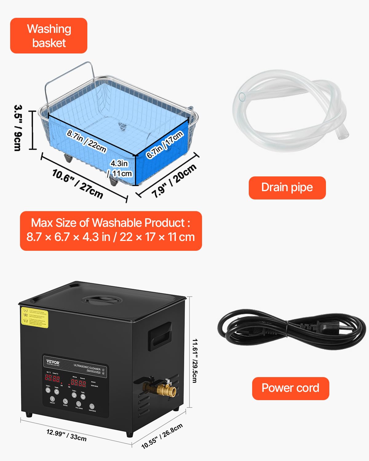 VEVOR Ultrasonic Cleaner, 10L, 600W Heating Power Ultra Sonic Cleaning Machine with Gentle Mode & Upgraded Degassing, 4 PCS Transducers, 40kHz Industrial Ultrasound Cleaner for Jewelry, Beakers, Tools