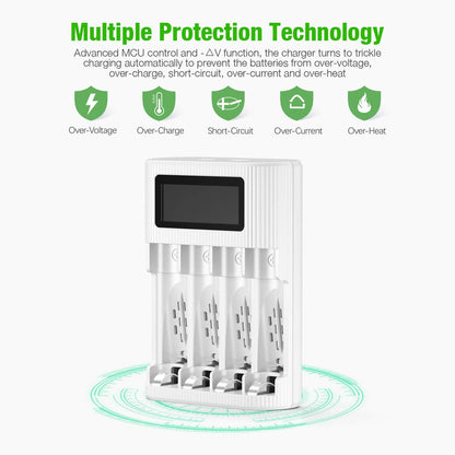 EBL AA AAA Rechargeable Battery 8 Counts with Battery Charger - LCD Smart Charger with 1.2V AA Rechargeable Battery (4pcs) and AAA Batteries (4pcs)