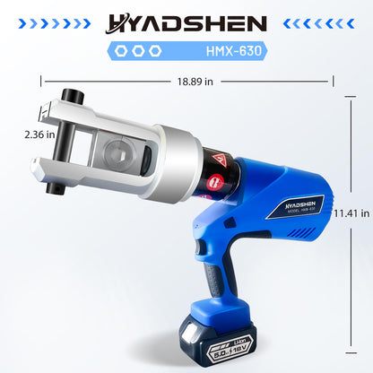 HYADSHEN Electric Hydraulic Cable Lug Crimper Pliers Rechargeable Crimping Tool 20 Ton Electrical Terminal Cable Wire Fiber Crimper Kit with 7 Dies (HMX-630)