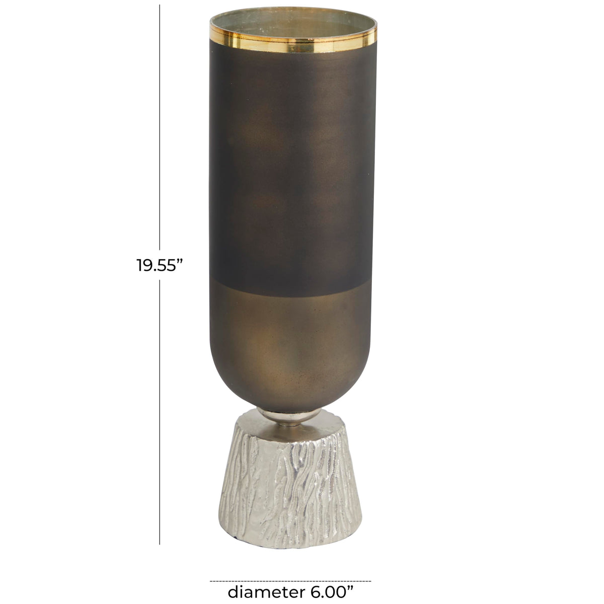 Deco 79 Glass Colorblock Candle Holder with Gold Accents and Textured Silver Base, 6" x 6" x 20", Bronze