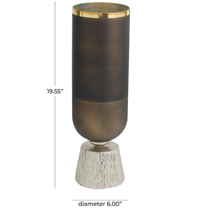Deco 79 Glass Colorblock Candle Holder with Gold Accents and Textured Silver Base, 6" x 6" x 20", Bronze