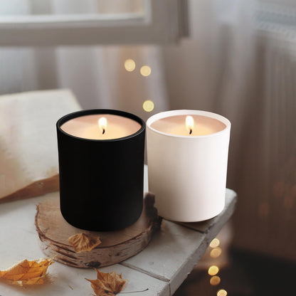 SHOWIN 10 OZ Thick Candle Jars for Making Candles 15 Pcs, Empty Jars with Wood Lids for Candle Making, Sample Container, Matte Black