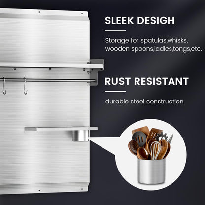 VENFAN 48"x 30" Stainless Steel Backsplash, Range Backsplash with Storage Shelf & Knife Rack, Stainless Steel for Stove Wall Shield with Pre-Drilled Holes