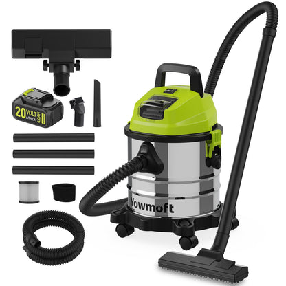 YOWMOFT 4 Gallon Cordless Shop Vac, Cordless Shop Vacuum Wet and Dry with 16 Kpa Strong Suction & Blower, Portable Shop Vacuum, Battery Powered Shop Vac for Car, Home and Garage, CVC2015