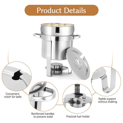 Snowtaros 7QT Soup Chafer, Stainless Steel Round Soup Warmer with Pot Lid & Fuel Holder, Commercial Soup Pot Chafing Dish for Catering, Parties, Banquets, Events, No Electricity Required (2 Pack)
