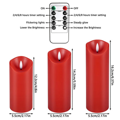 fclayvts 24 Pack Red LED Candles with Remote & Timer - Flameless Pillar Candles with 3D Flickering Flame, Battery Operated for Christmas Tree, Table Centerpieces, Party Decor