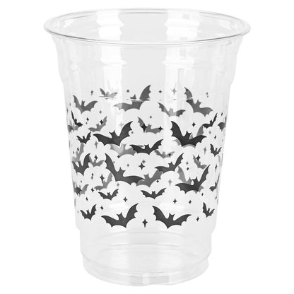AimFun Halloween Bats Plastic Cups White Black Ghosts Disposable Party Cup Cute Spooky 12oz Clear Cups for Candy Beverage Snacks Birthday Baby Shower Party Supplies (50, Bats)