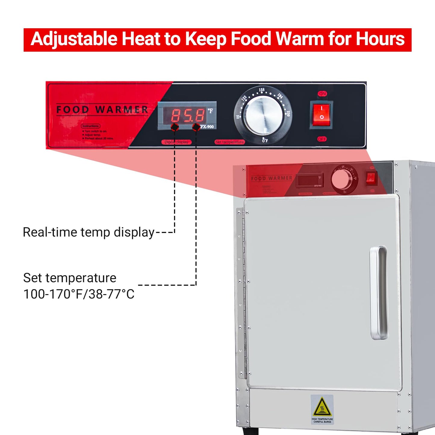 EliteEdge 4-Tier Hot Box Food Warmer 16"x23"x23", 850W Stainless Steel Heated Cabinet/Proofing Cabinet with Water Tray, Fits 1/1 Pans, Perfect for Pizza, Chicken, Patty, Pastry