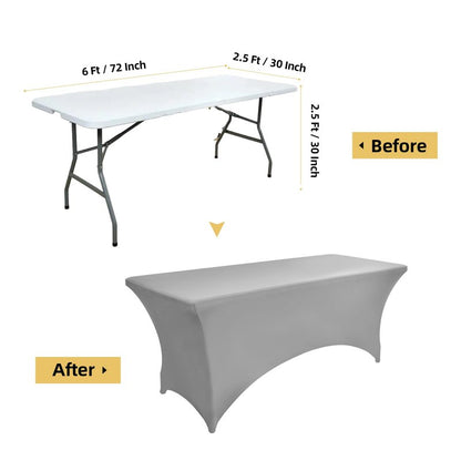 ZarzaaSik 114 10-Pack 6ft Spandex Table Covers for Rectangle Standard Folding Tables - Wrinkle Resistant Stretch Tablecloths - Ultimate Fitted Table Protector for Parties, Banquet, and Wedding