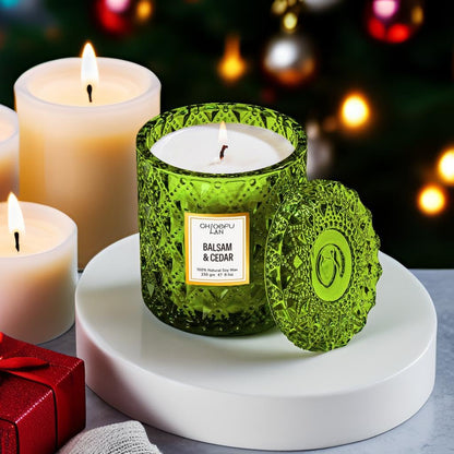 Chloefu LAN Balsam & Cedar Scented Candle Christmas Candles Gift, Christmas Festival Gifts, Large Luxury Scented Soy Jar Candles with up to 55 Hour Long Lasting, Highly Scented, 8.1oz