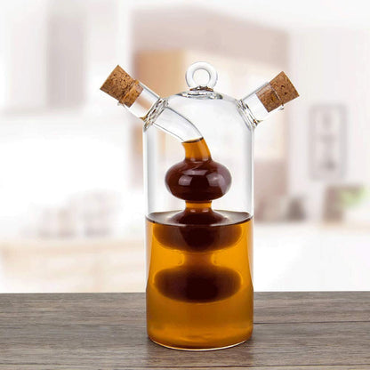 WINAKUI Olive Oil and Vinegar Dispenser Cruet Bottles, 2 in 1 Transparent Dual Glass for Kitchen Cooking Container