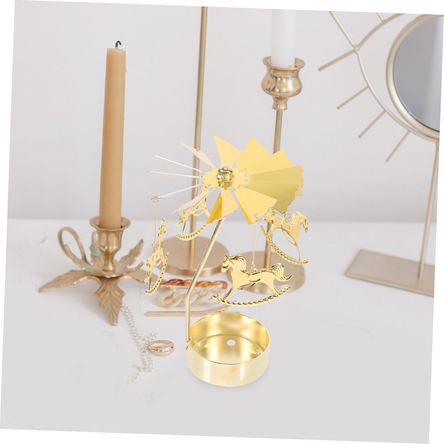 ULDIGI Candle Carousel Holder Elegant Rotating Metal Candle Stand for Romantic Dinners Weddings and Home Decor Unique Decorative Centerpiece for Tea Lights