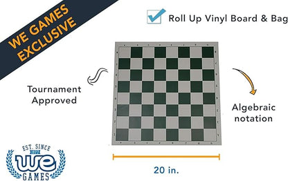 WE Games Tournament Chess Set with Deluxe Green Canvas Bag Triple Weighted Chess Pieces with 4.0 inch King Vinyl Roll-Up Chess Board 20 inches Travel Chess Set for Adults