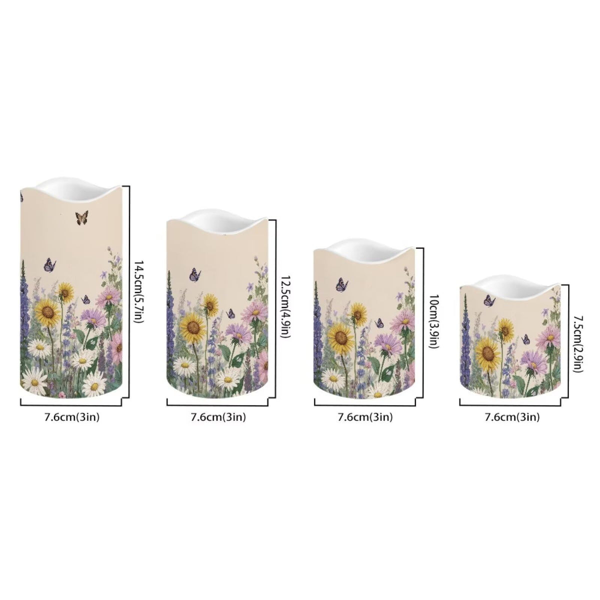 Cozeyat Daisy Field Garden Party Flameless Candles 4 Pack Battery Operated LED Pillar Candles with Remote Timer Flickering Waterproof for Indoor Outdoor Use