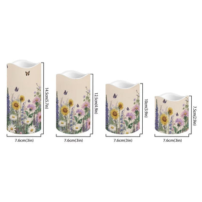 Cozeyat Daisy Field Garden Party Flameless Candles 4 Pack Battery Operated LED Pillar Candles with Remote Timer Flickering Waterproof for Indoor Outdoor Use