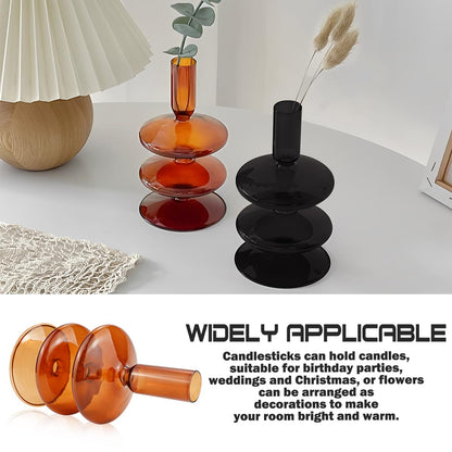 Clear Taper Candle Holders Glass Candle Stick Holder Modern Candle Holders for Tapered Candlesticks Wedding Reception Centerpieces Christmas（Brown）