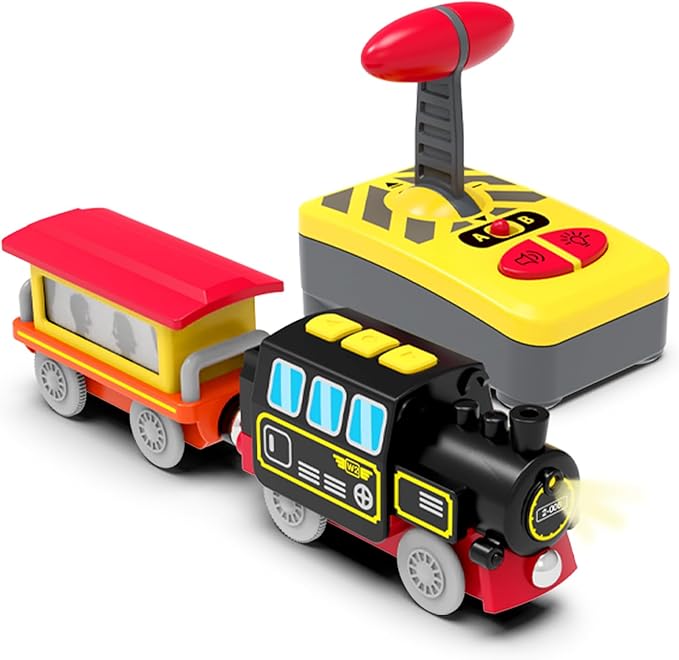 Battery Operated Locomotive Train Toy for Wood Tracks Remote Control Vehicles for Boy ToddlersCompatible with Thomas Brio Chuggington