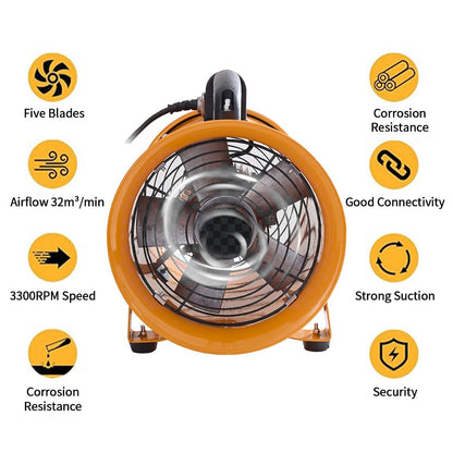 Aglaipty 8-Inch Industrial Portable Air Blower Ventilator, 3300 CFM Heavy-Duty Tube Exhaust Fan, 250W High-Velocity Low-Noise Air Mover for Extraction, Ventilation (8 Inch Blower Fan)