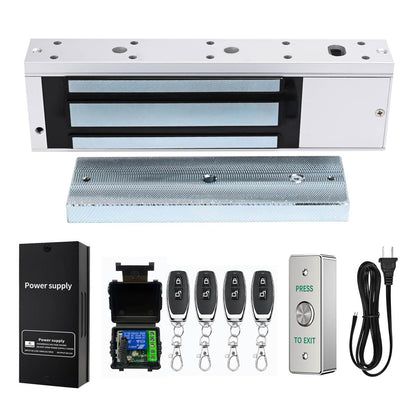 Door Access Control System 1200lbs Magnetic Lock Kit with 4 Remote Controls Stainless Steel Exit Button