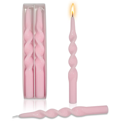 10 Inch Taper Candles Twisted Candlesticks Unscented Handmade 2 Pack Smokeless Taper Candles Dinner Table Candles for Wedding Yoga Celebration(Peach Pink)